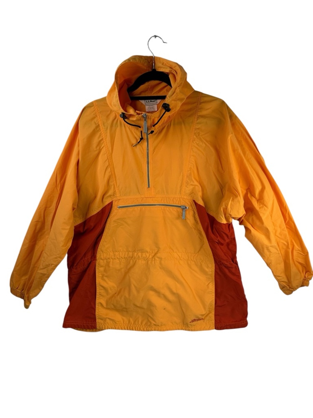L.L.Bean Colorblock Anorak Windbreaker Large Half Zip Hooded Gorpcore Orange